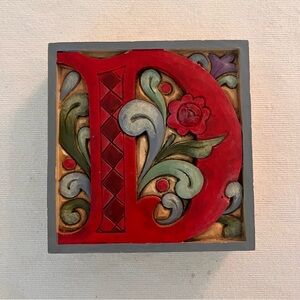 Jim Shore Enesco Monogram Letter D Heartwood Creek 2008 Initial Block Tile Hang